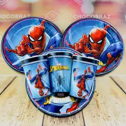 Kit Festa HOMEM ARANHA SPIDER MAN 8 Pratos + 8 Copos Descartável 180 Ml Papel - REGINA (CHOCO)