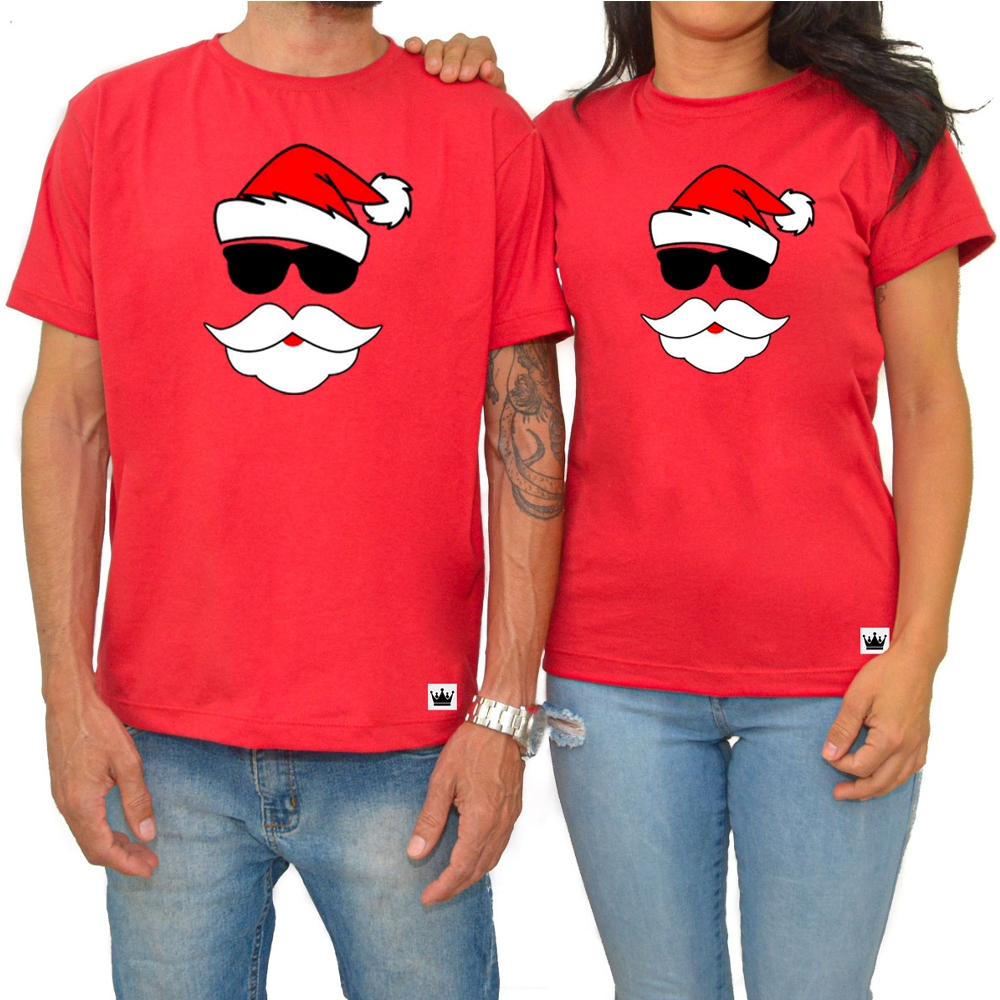 Kit 2 Camiseta Casal Dia Dos Namorados Estampa Casal Love Papai Noel Barba Natal Natalino