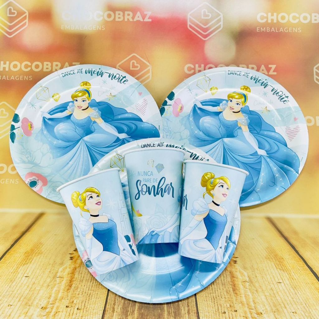 Kit Festa CINDERELA  8 Pratos + 8 Copos Descartável 180 Ml Papel - REGINA em Oferta na Shopee