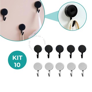 Kit 10 Ganchos Adesivos Organizador Multiuso Plástico Parede Preto em Oferta na Shopee