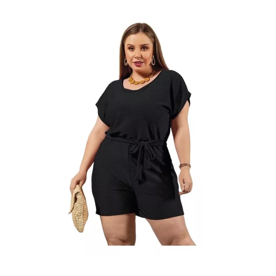 Macacão Marguerite Feminino Preto Shorts Curto Plus Size