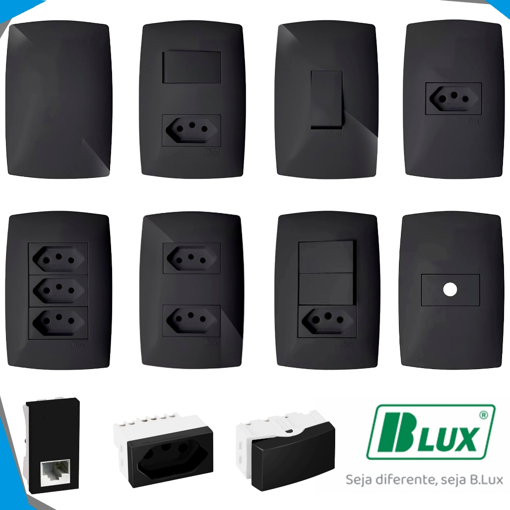 Conjunto Tomada 10A 20A Interruptor Simples Paralelo 4x2 Home Preto Grafite Blux Fácil Instalação