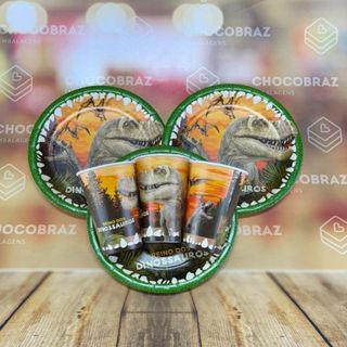 Kit Festa  DINOSSAURO  8 Pratos + 8 Copos Descartável 180 Ml Papel - REGINA em Oferta na Shopee
