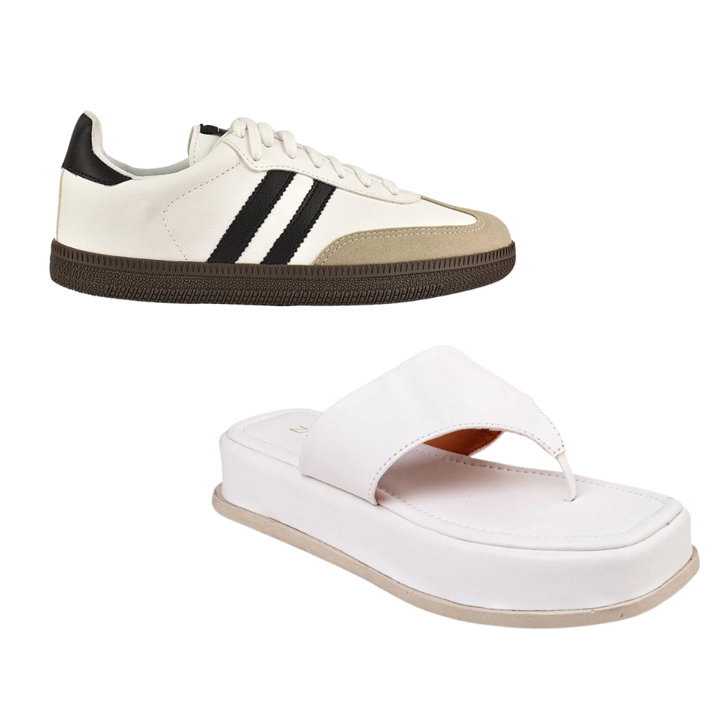 Kit 2 pares Tênis Samba Feminino Casual Moderno + Sandália Feminina Asa Delta Chinelo Flat Tendência em Oferta na Shopee