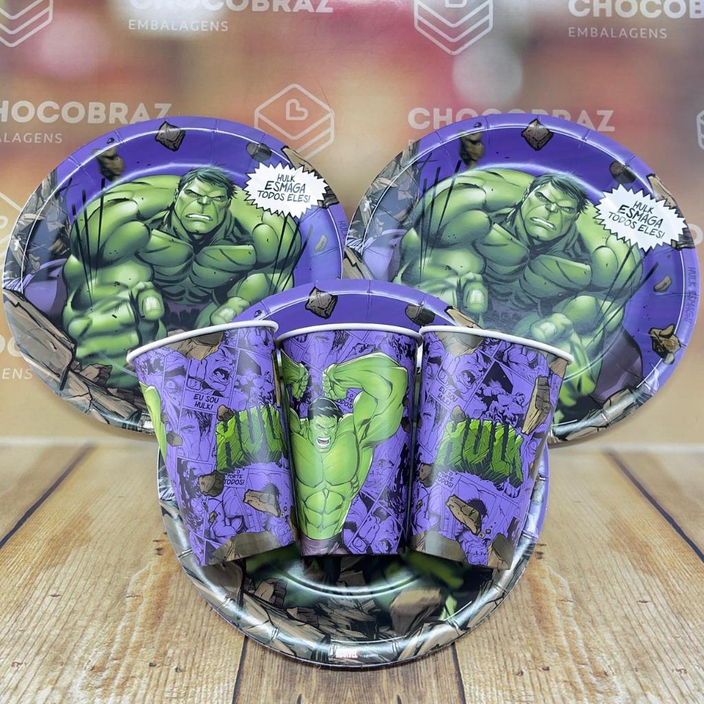 Kit Festa HULK  8 Pratos + 8 Copos Descartável 180 Ml Papel - REGINA em Oferta na Shopee