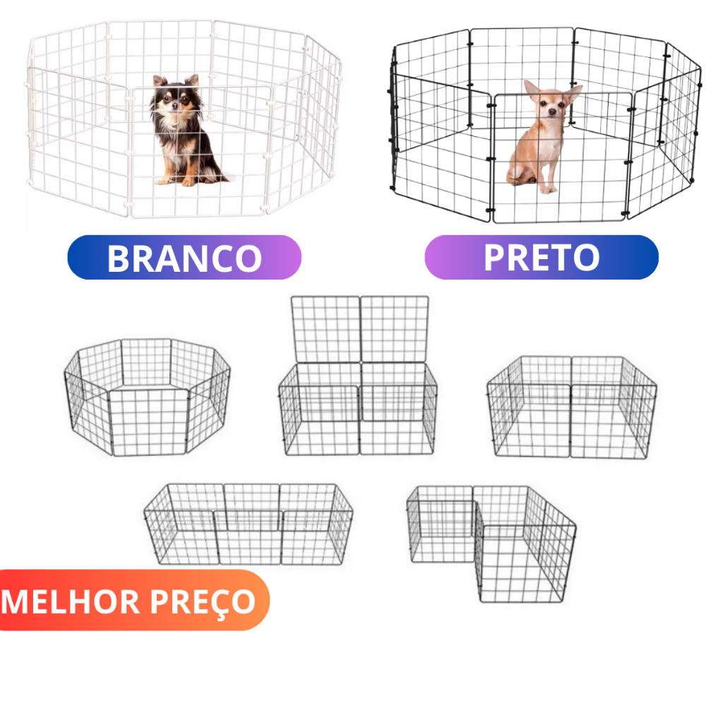 Cercado Branco ou Peto para cachorro de pequeno porte Cercadinho Pet Móvel