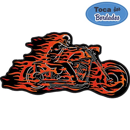Patch Bordado Motoqueiro fantasma 15x30 cm Cód.1360 - Fixação Costura