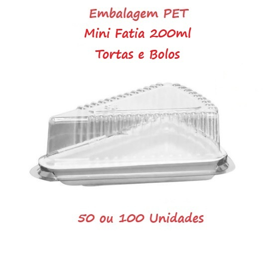 Embalagem PET Mini Fatia 200ml Tortas e Bolos Starpack Pacote 50 ou 100 Unidades