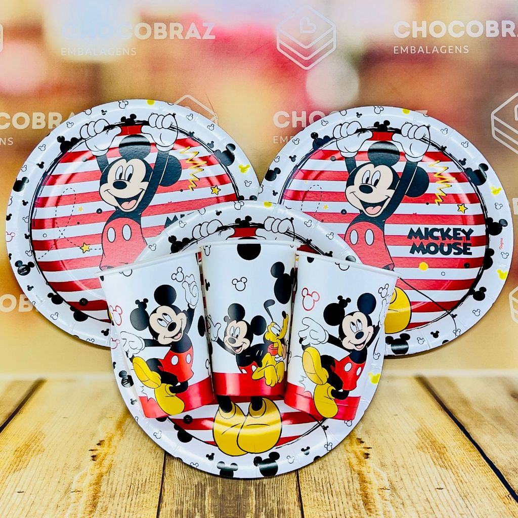 Kit Festa  MICKEY MOUSE 8 Pratos + 8 Copos Descartável 180 Ml Papel - REGINA em Oferta na Shopee