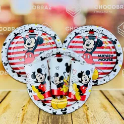 Kit Festa MICKEY MOUSE 8 Pratos + 8 Copos Descartável 180 Ml Papel - REGINA (CHOCO)