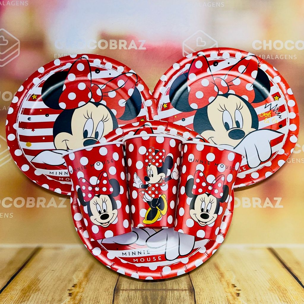 Kit Festa MINNIE MOUSE 8 Pratos + 8 Copos Descartável 180 Ml Papel - REGINA em Oferta na Shopee