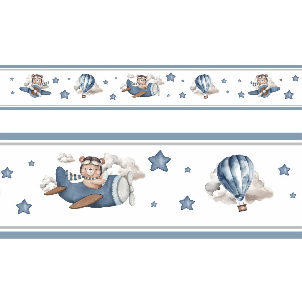 Kit 2 Faixa Adesivo de Parede Infantil Ursinho Aviador Quarto Menino Decoração Bebê em Oferta na Shopee