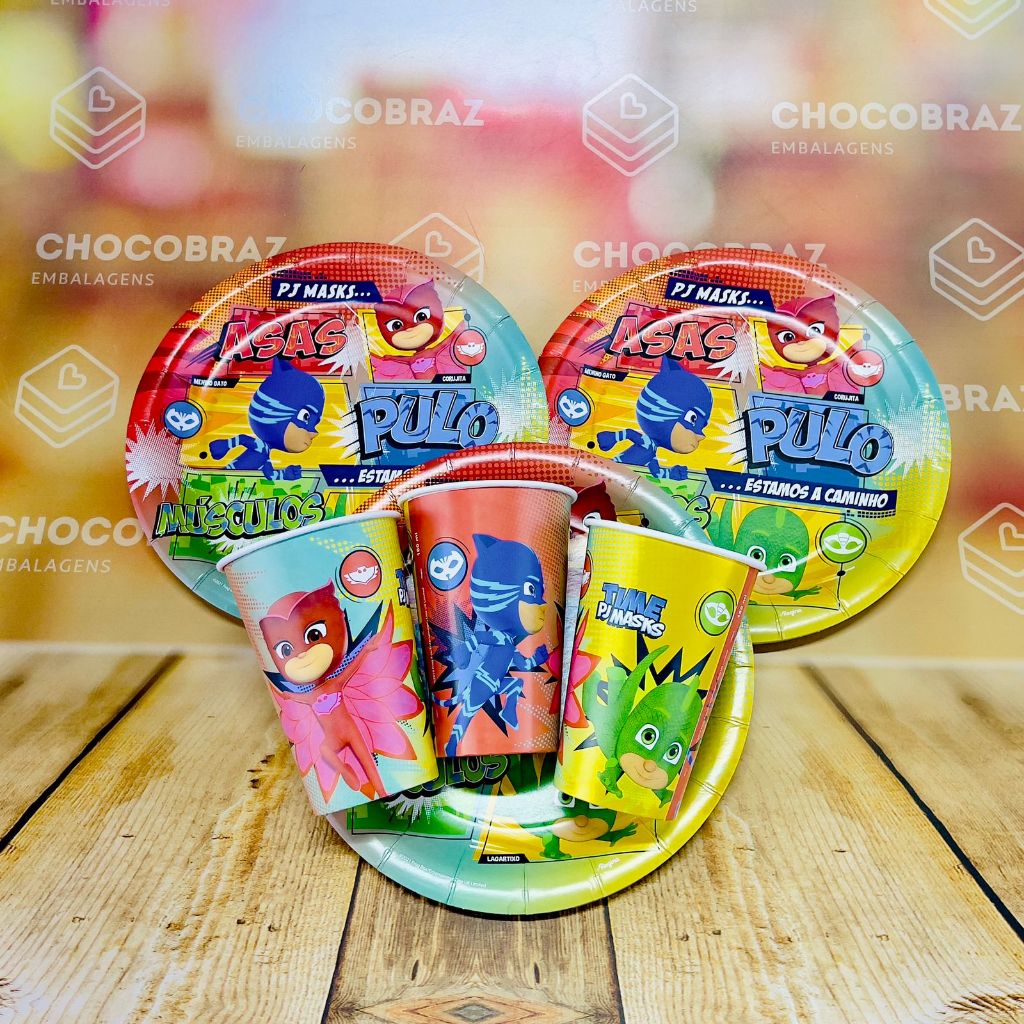 Kit Festa  PJ MASKS 2  8 Pratos + 8 Copos Descartável 180 Ml Papel - REGINA em Oferta na Shopee