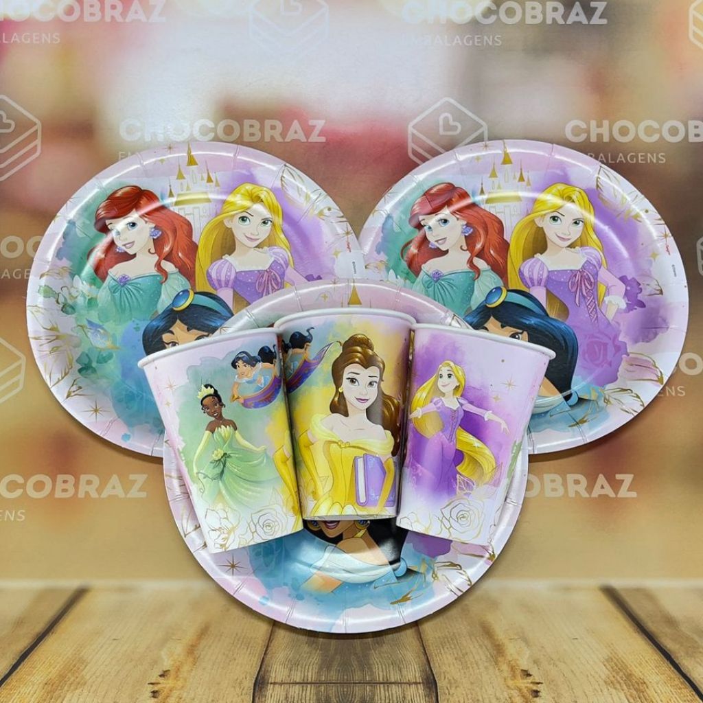 Kit Festa  PRINCESAS DISNEY  8 Pratos + 8 Copos Descartável 180 Ml Papel - REGINA