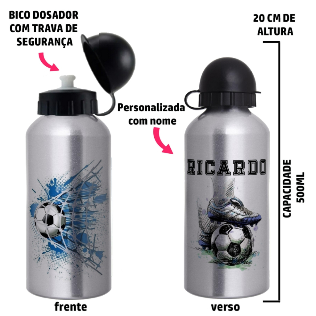 Garrafa Squeeze de alumínio infantil - Futebol Personalizada com nome em Oferta na Shopee
