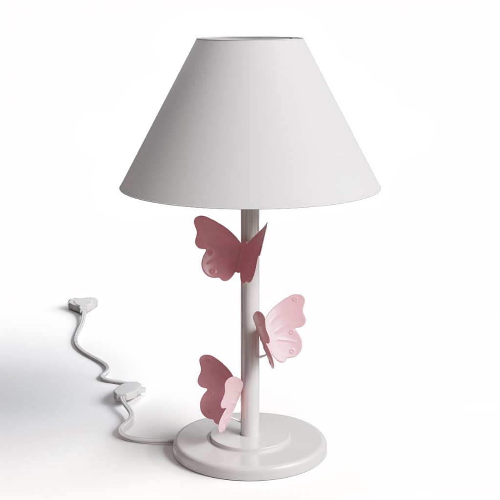 Luminária De Mesa Abajur Trio Borboleta Decorativo Quarto Menina Rosa Em Ferro