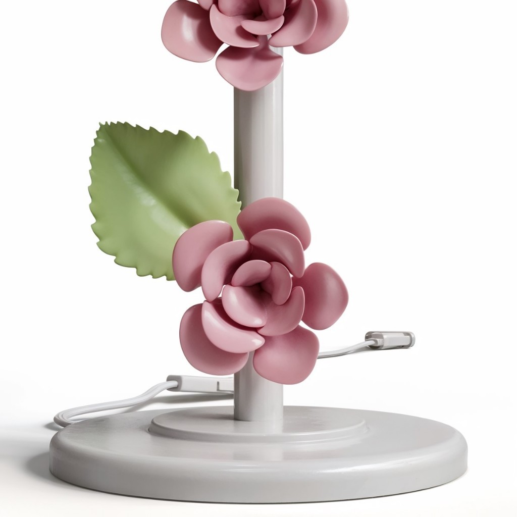 Abajur Decorativo Quarto Flor Rosa Dupla Em Ferro Luminária Decoração Quarto Sala — imagem 2 de 2