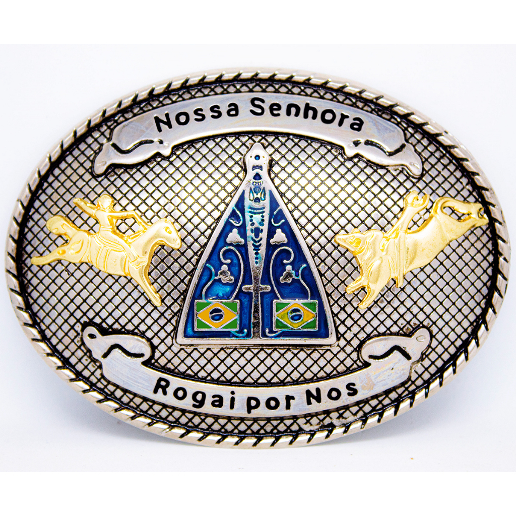 Fivela Country Nossa Senhora Aparecida Redonda Cowboy Para Cinto Cavalo Niquel CV em Oferta na Shopee
