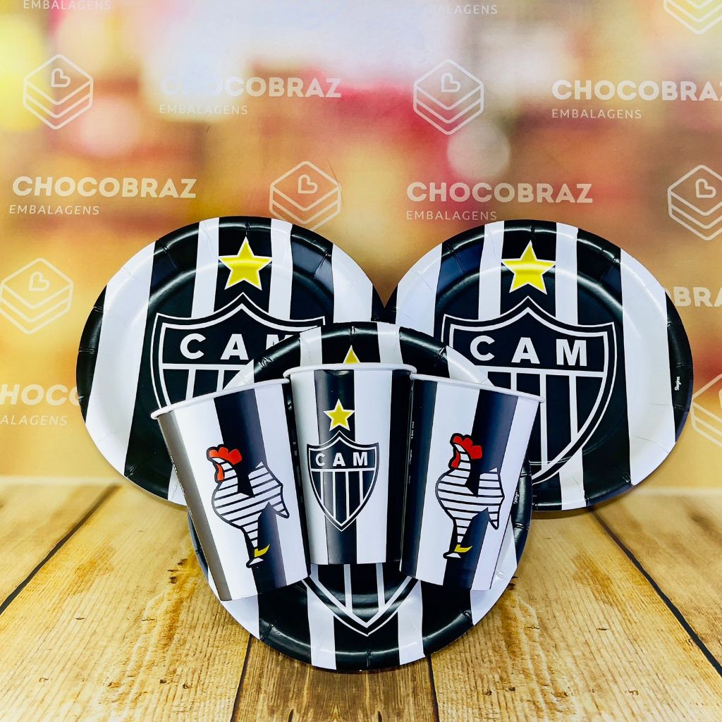 Kit Festa ATLETICO MINEIRO 8 Pratos + 8 Copos Descartável 180 Ml Papel - REGINA em Oferta na Shopee