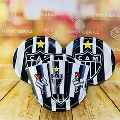 Kit Festa ATLETICO MINEIRO 8 Pratos + 8 Copos Descartável 180 Ml Papel - REGINA(CHOCO)