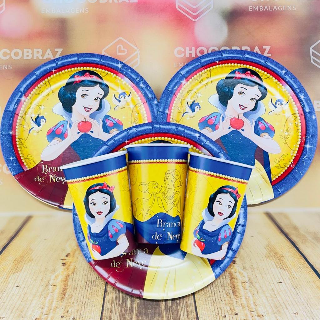 Kit Festa BRANCA DE NEVE 8 Pratos + 8 Copos Descartável 180 Ml Papel - REGINA em Oferta na Shopee