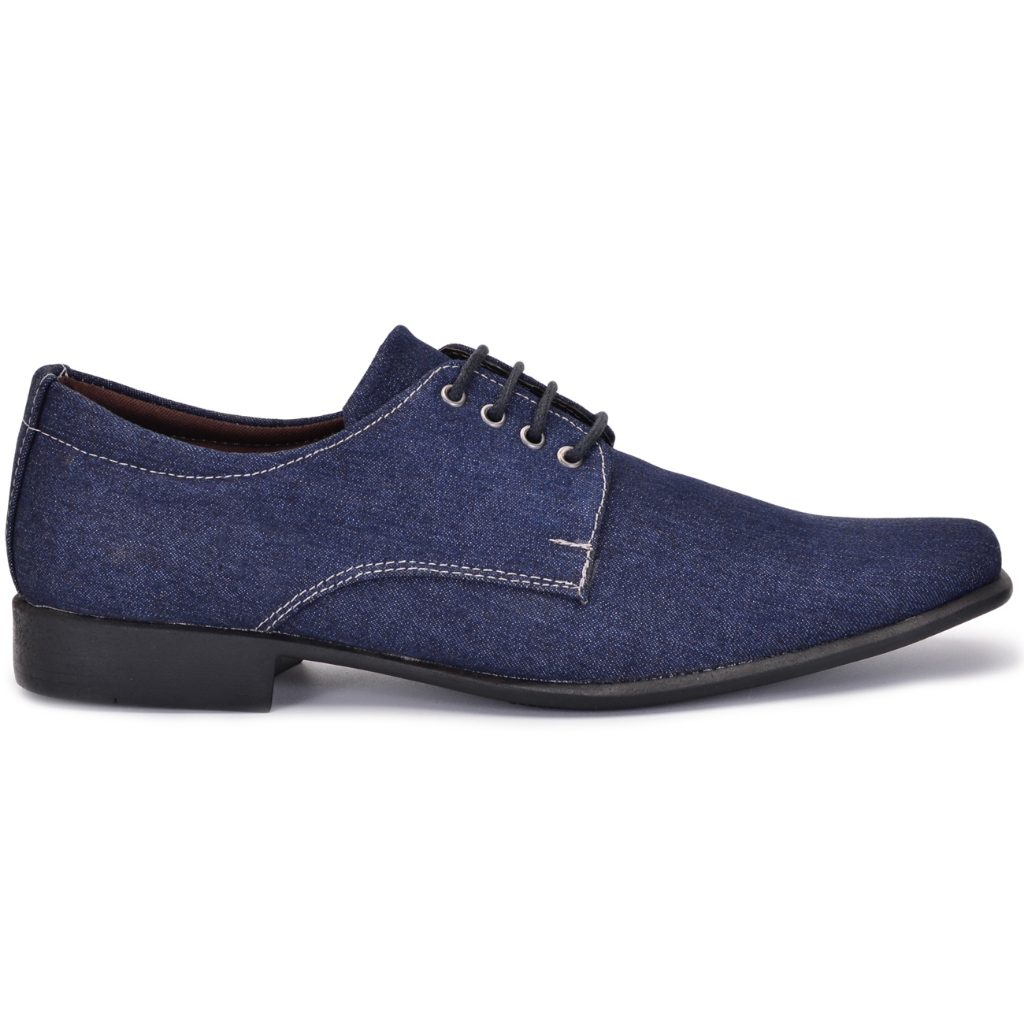 Sapato Social Masculino Silva&Silva 103 Lona Jeans Azul Super Leve Solado Costurado