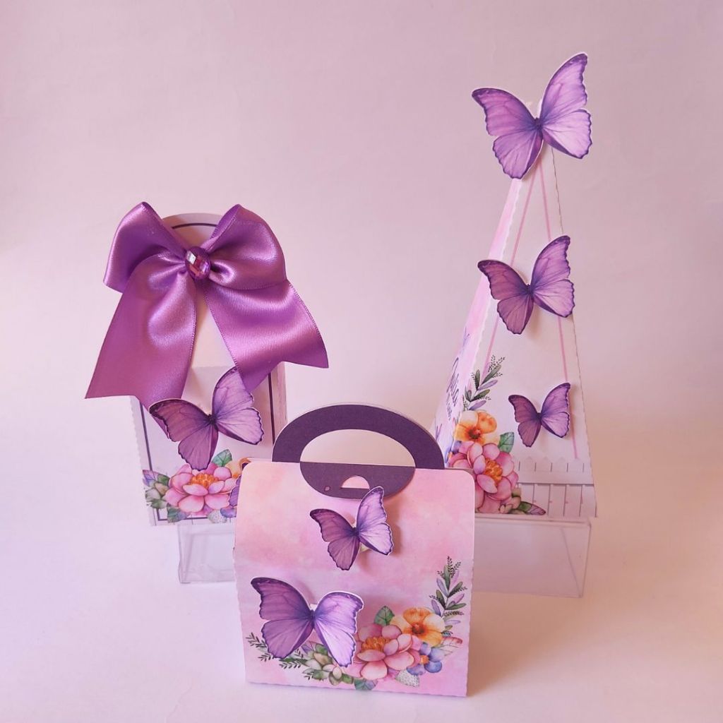 Kit Festa: Lembrancinha Personalizada Jardim das Borboletas - Caixinhas personalizadas - Papelaria personalizada