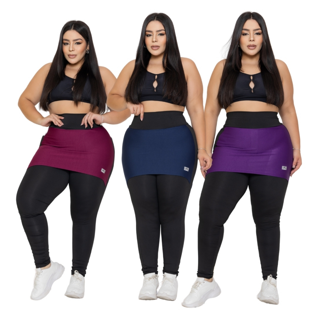 Calça Legging Feminina Academia Suplex Saia Fitness com Saia Tapa Bumbum Plus Size Curve