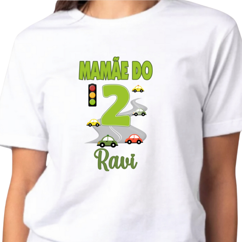 Camiseta adulto MAMÃE Aniversário CARRINHOS  personalizada com Nome e Idade [est.3] Festa Temática ZLprint