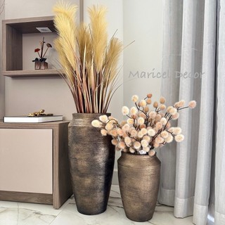 Kit Jogo 2 Vasos para plantas Decorativo Coluna Egipcio Texturizado Metalico Prime Luxo Moderno Sala Jardim Polietileno
