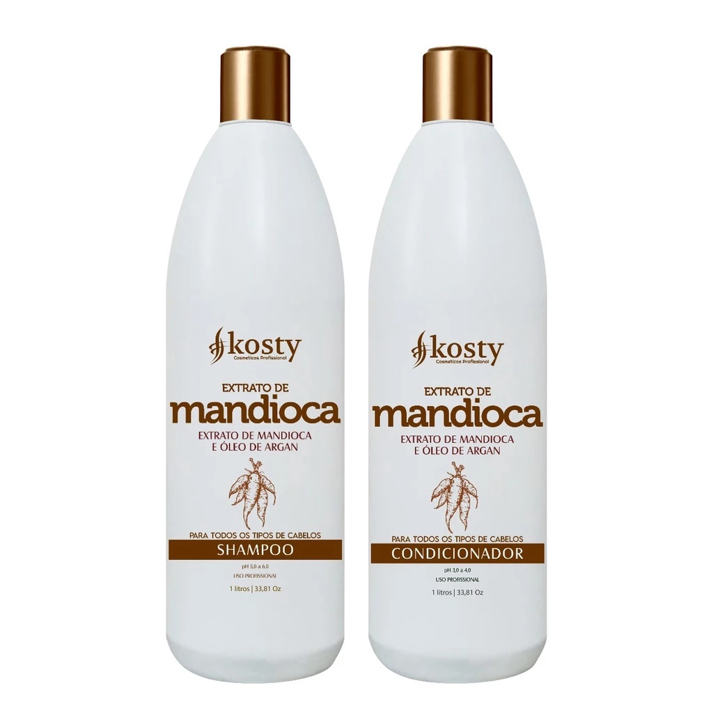 Kit Shampoo e Condicionador 1L Lavatório De Mandioca Kosty Profissional