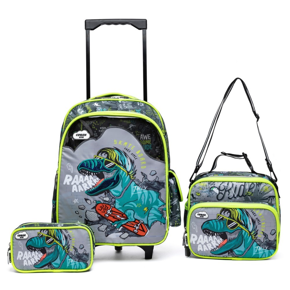 Kit Mochila Dinossauro Rodinha Infantil Lancheira + Estojo - Baby & Kids Fashion