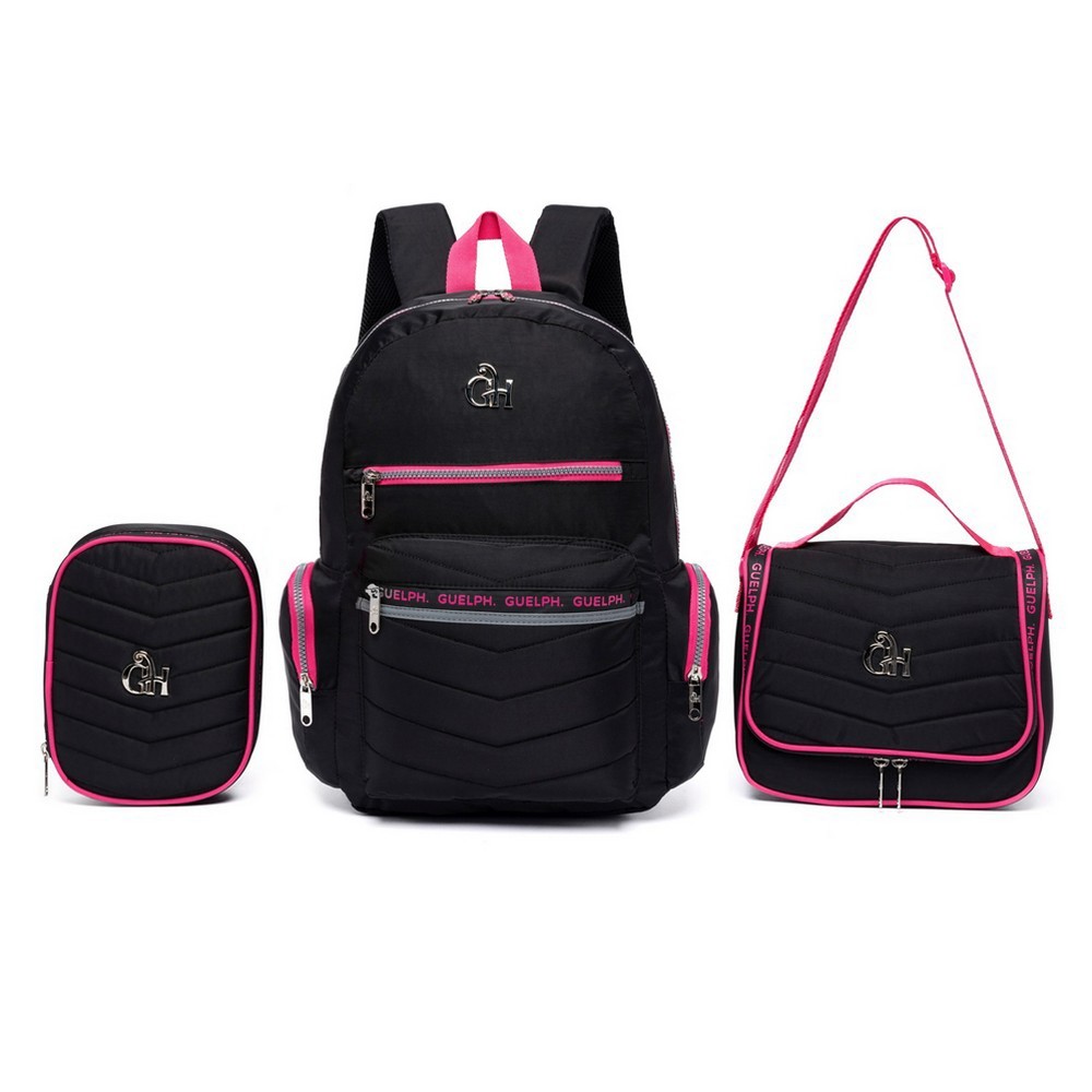 Kit Mochila Escolar Feminina Juvenil Lancheira Estojo Reforçada - Baby & Kids Fashion