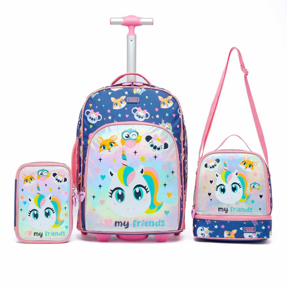 Kit Mochila Escolar Feminina Lancheira Estojo Reforçada Grande - Baby & Kids Fashion
