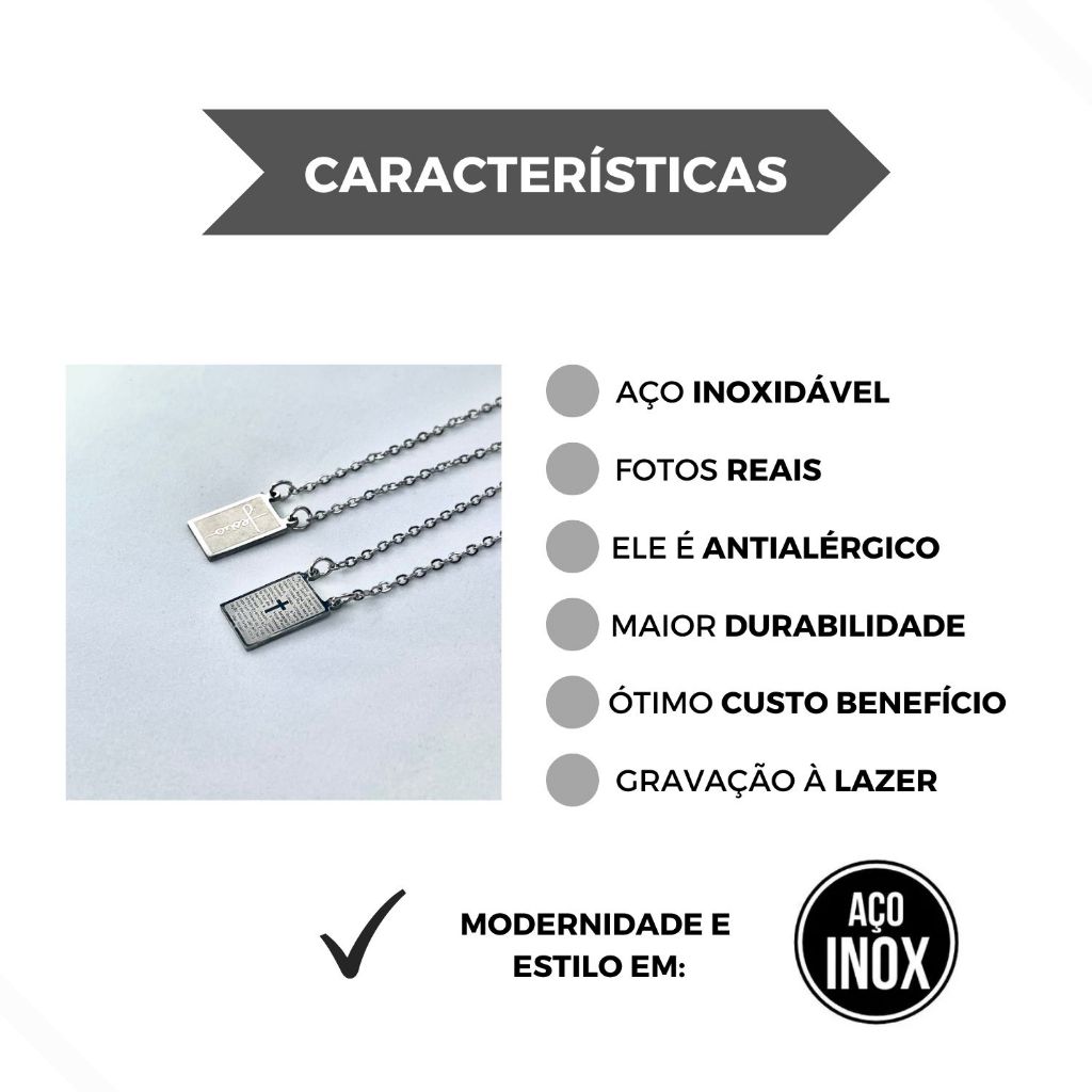 Colar Escapulário Pai Nosso Para Presente em Aço Inox Masculino Feminino Pode Molhar Não Fica Preto — imagem 2 de 2