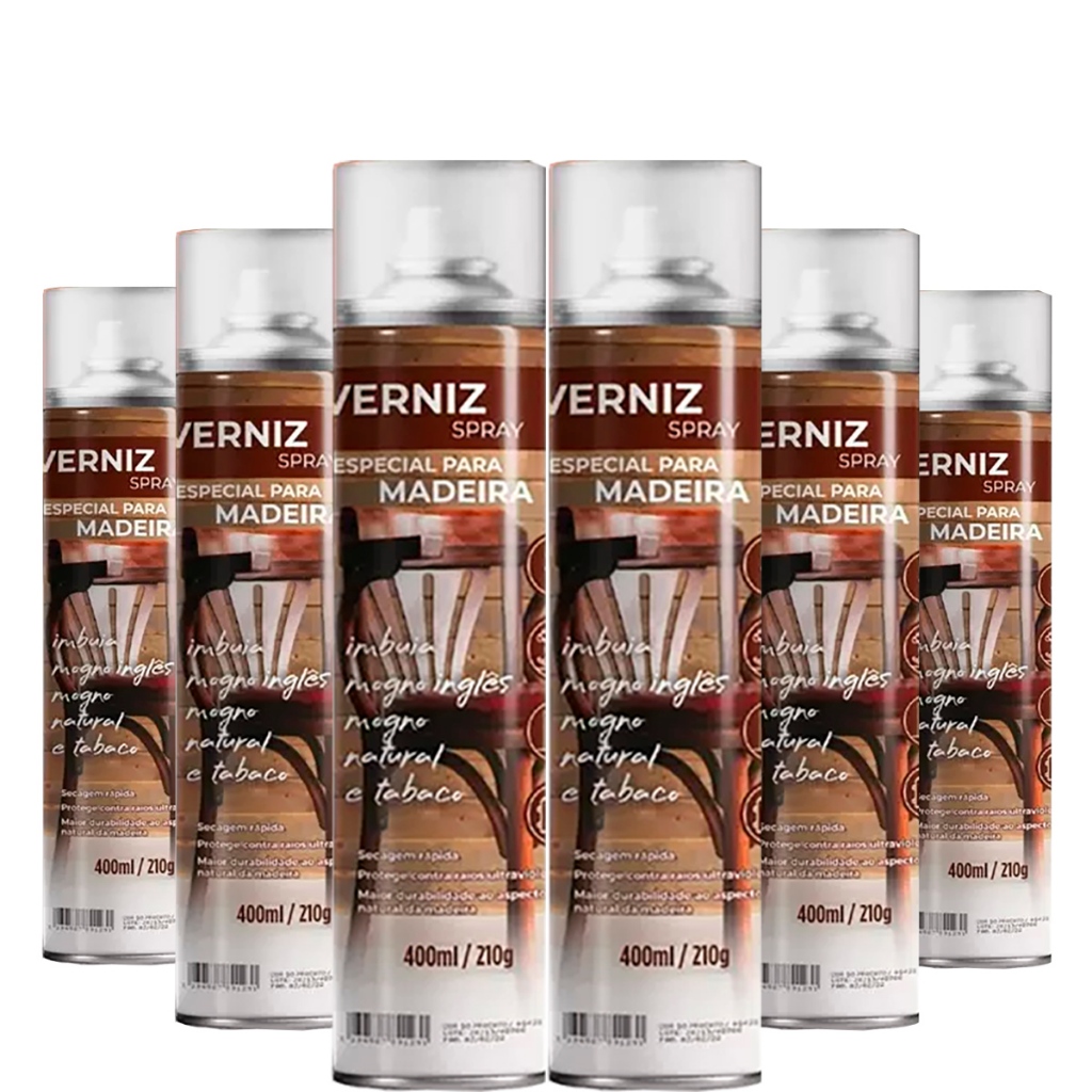 Kit com 6 Verniz Spray Madeira Tabaco 210G/400ML Etaniz Chesy em Oferta na Shopee