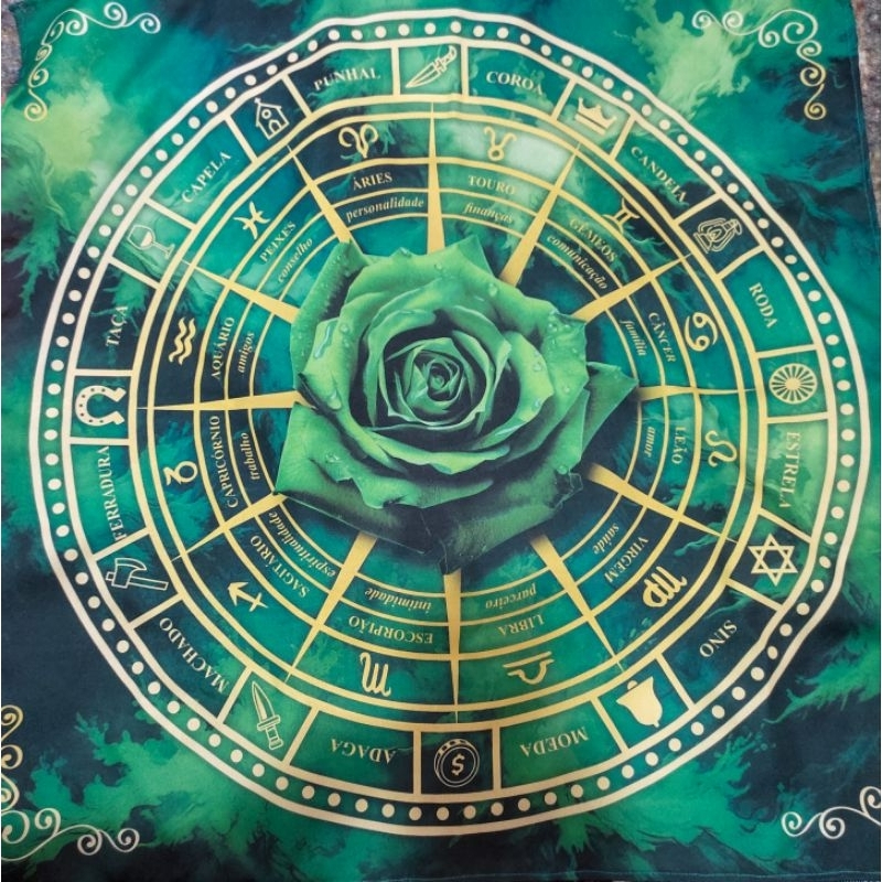 Toalha para Mesa Tarô ou Baralho Cigano - Oráculo - Cigana Esmeralda - Verde - 70x70cm