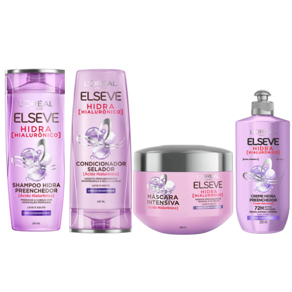 Kit Elseve Hidra Hialurônico - Shampoo, Condicionador, Máscara e Creme de Pentear