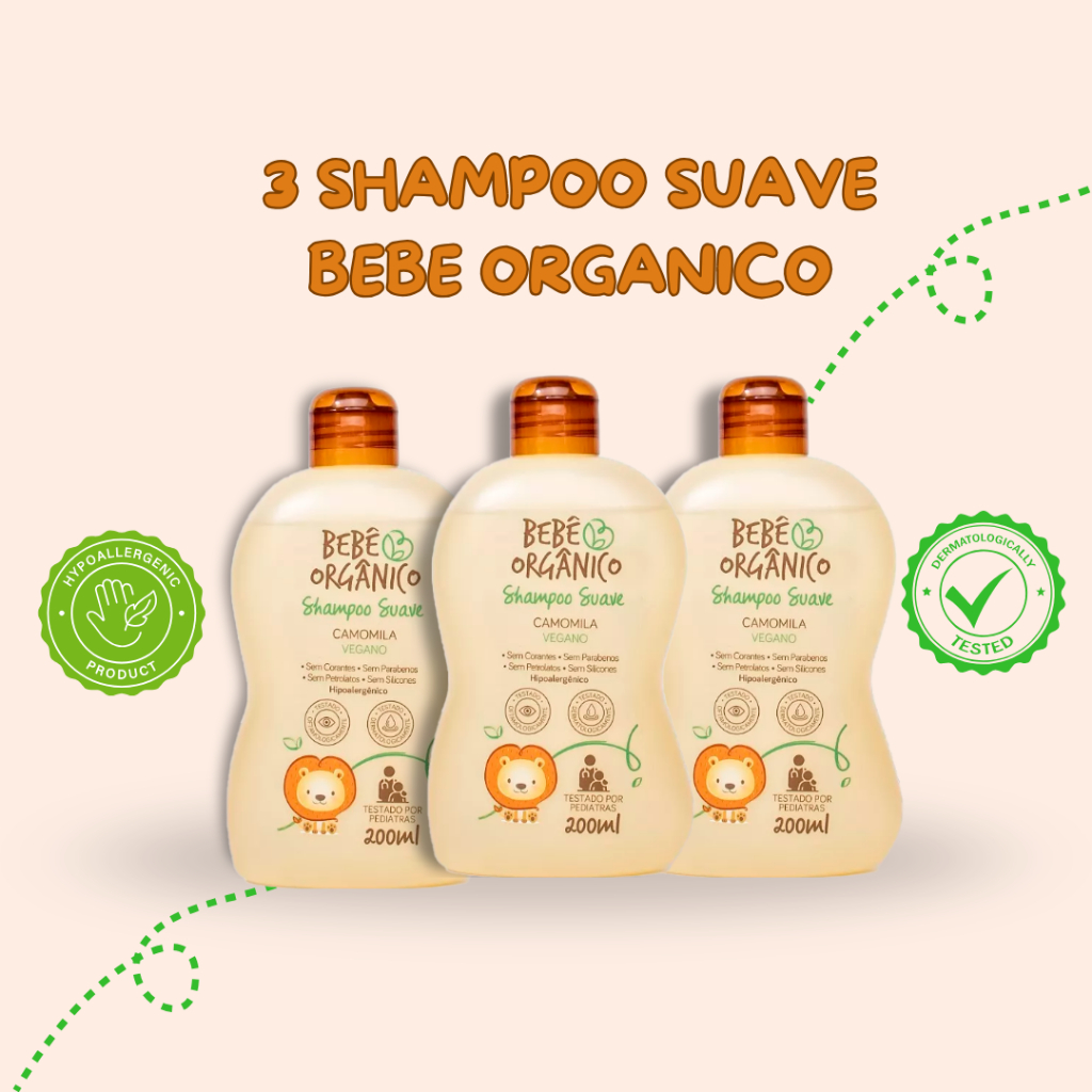 KIT 03 Shampoo Camomila Suave Bebê Orgânico - 200 ml