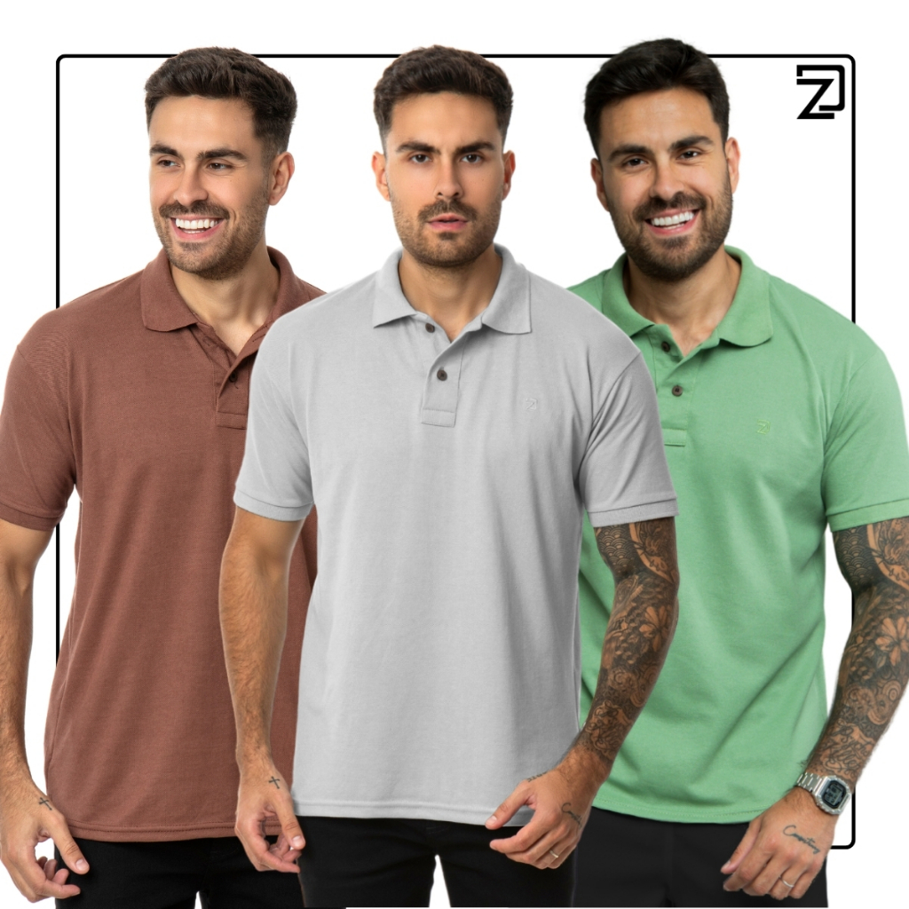 KIT 3 Camisas Polo Masculina Piquet - Men Clothes