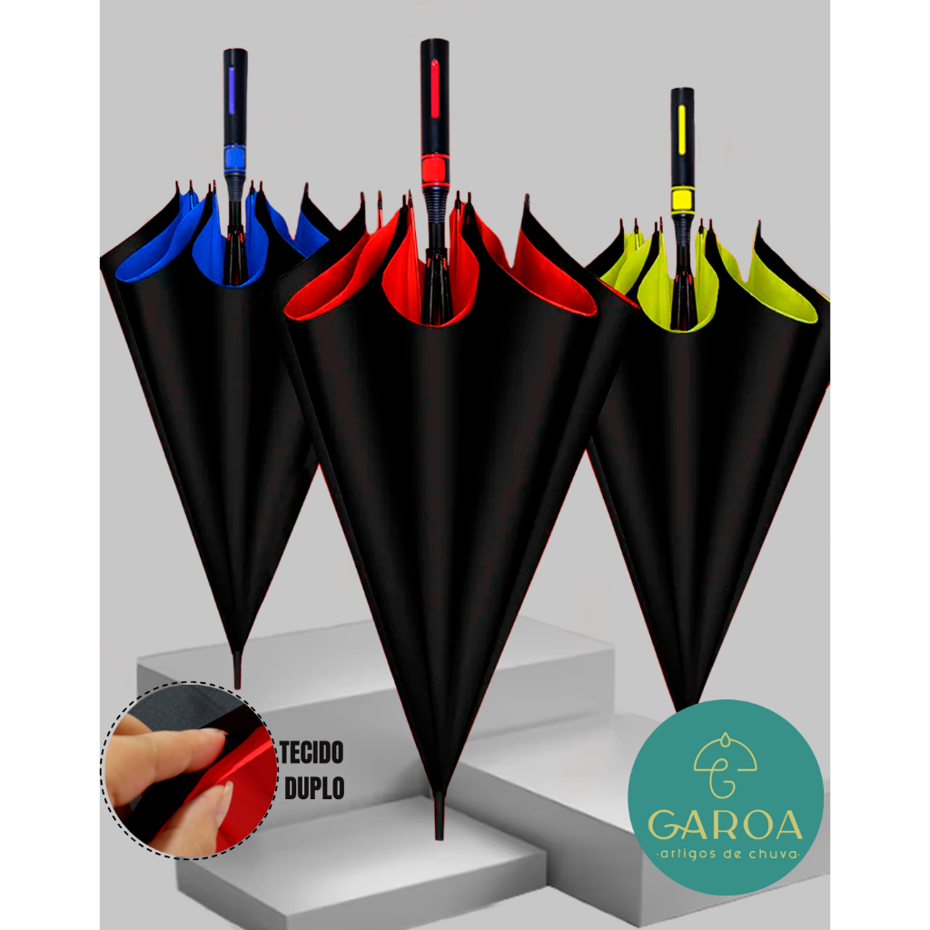 Guarda Chuva Automático Grande Tecido Duplo Hastes de Fibra de Vidro Reforçado Contra Vento