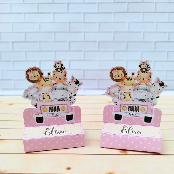 Porta Bis Dublo Personalizados Safari Rosa  Lembrancinhas Personalizadas Caixinhas Aniversario Menina