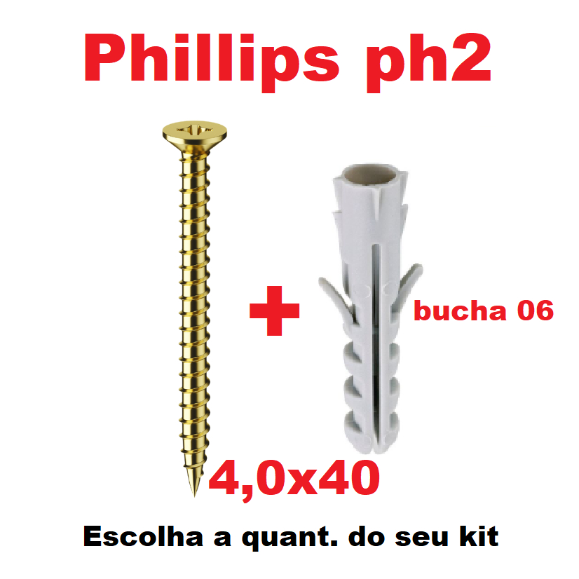Kit parafusos de parede 4,0x40 + buchas 6mm