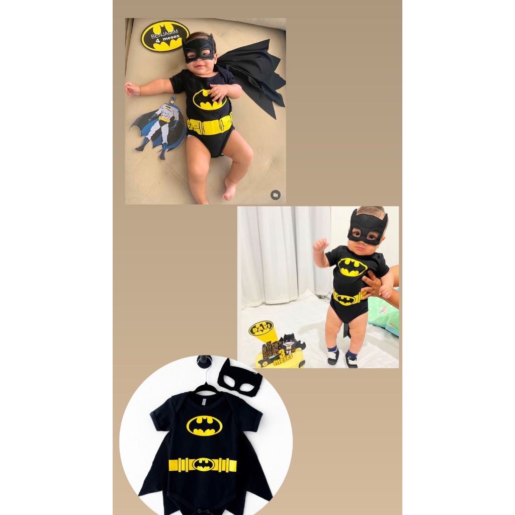 Body Temático para mesversario - Batman fantasia mascara capa fantasia para bebê de super herois body super herois
