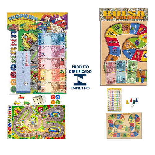 Kit 2 Jogo De Tabuleiro Mesa Shopkids + Bolsa De Valores - Brinquedo Board Game