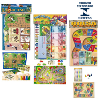 Kit 03 Jogo Tabuleiro Ilha do Tesouro + Bolsa de Valores + Shopkids em Oferta na Shopee