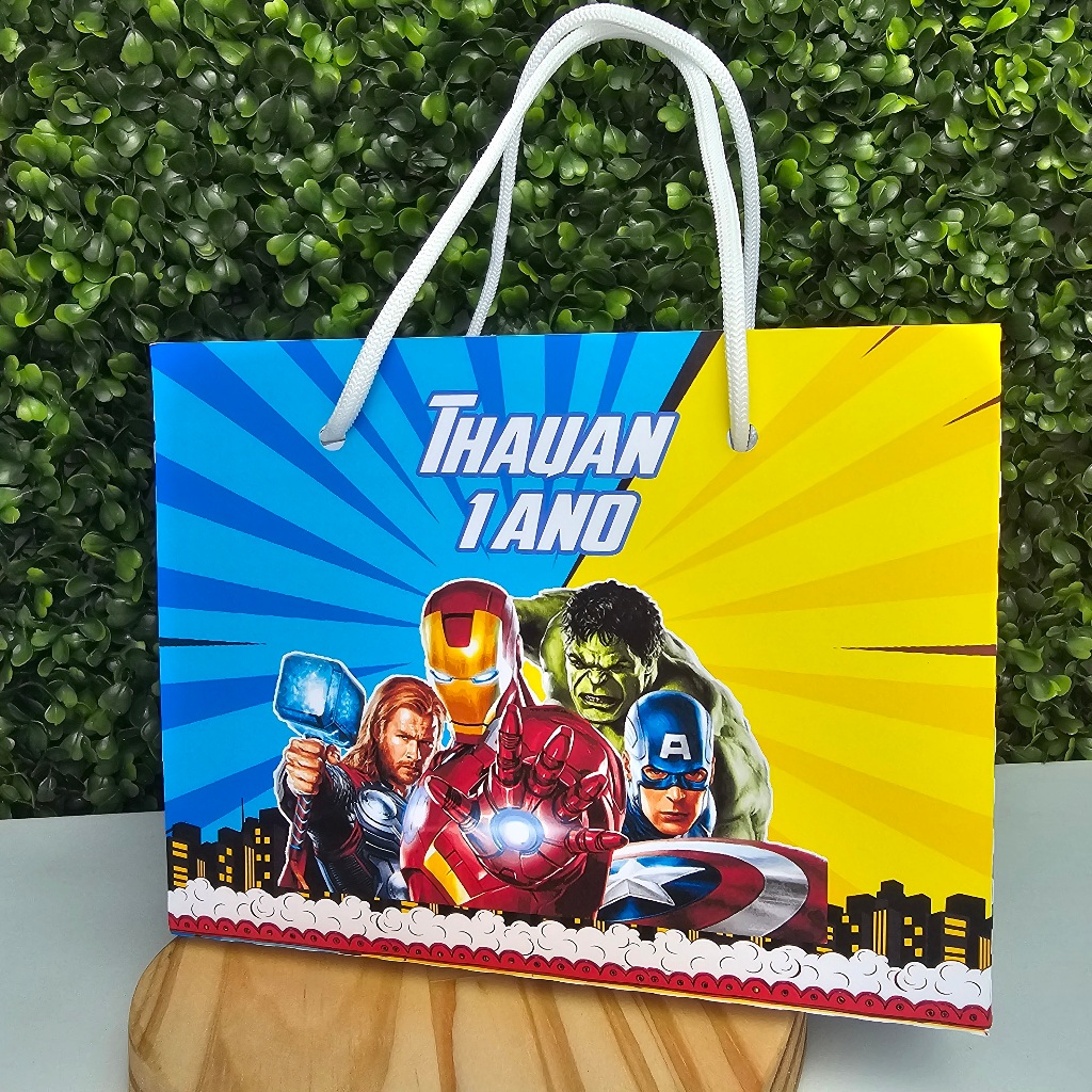 Sacolinha Horizontal HERÓIS VINGADORES - Personalizados - Festa infantil - Aniversário - Lembrancinha
