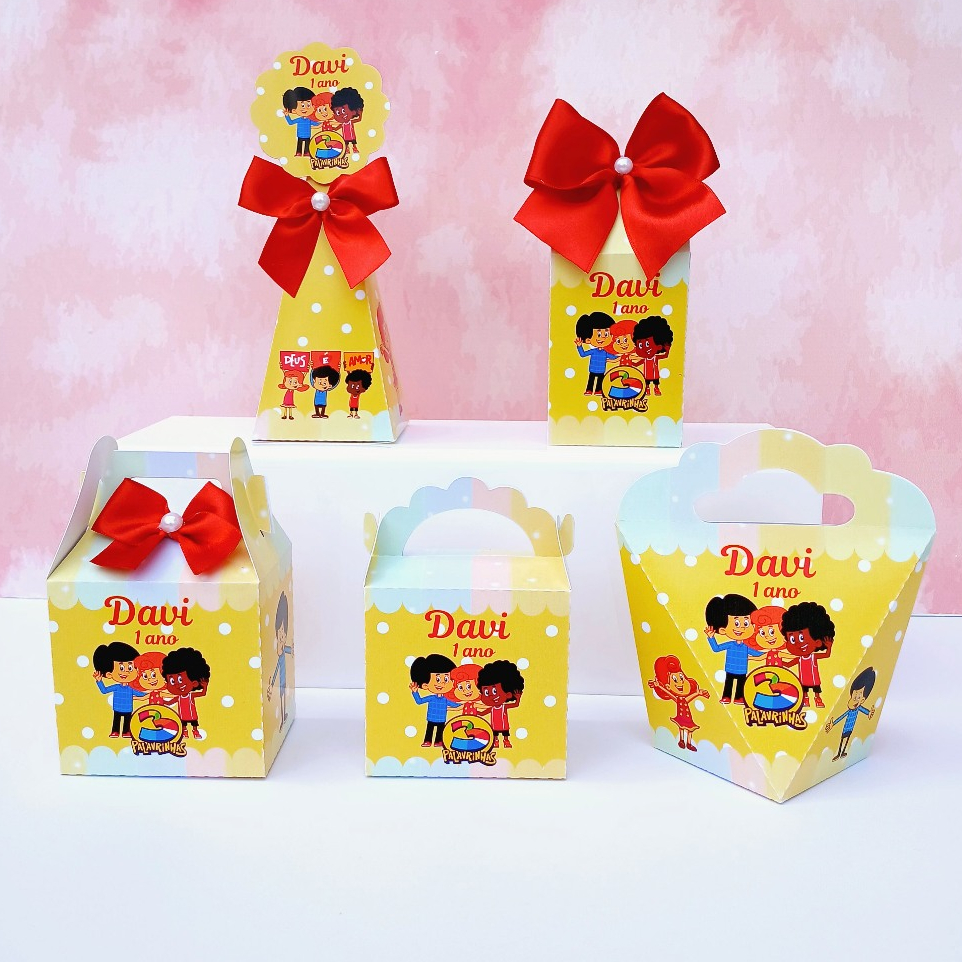 KIT FESTA PERSONALIZADOS 3 PALAVRINHAS LEMBRANCINHAS CAIXINHAS PARA FESTA