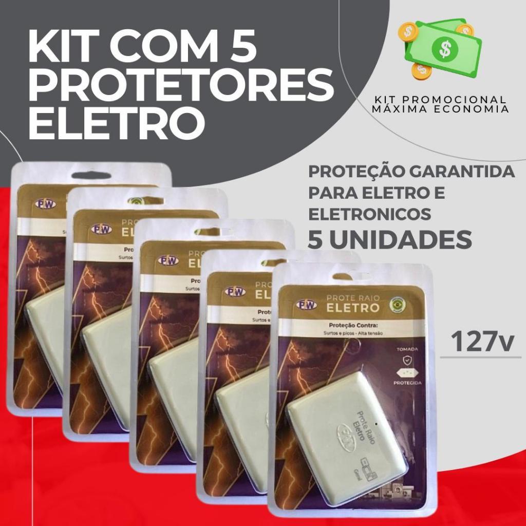Kit com 5 Protetores de Raio PW Eletro 2 Tomadas 10A - O Mais Vendido em Oferta na Shopee