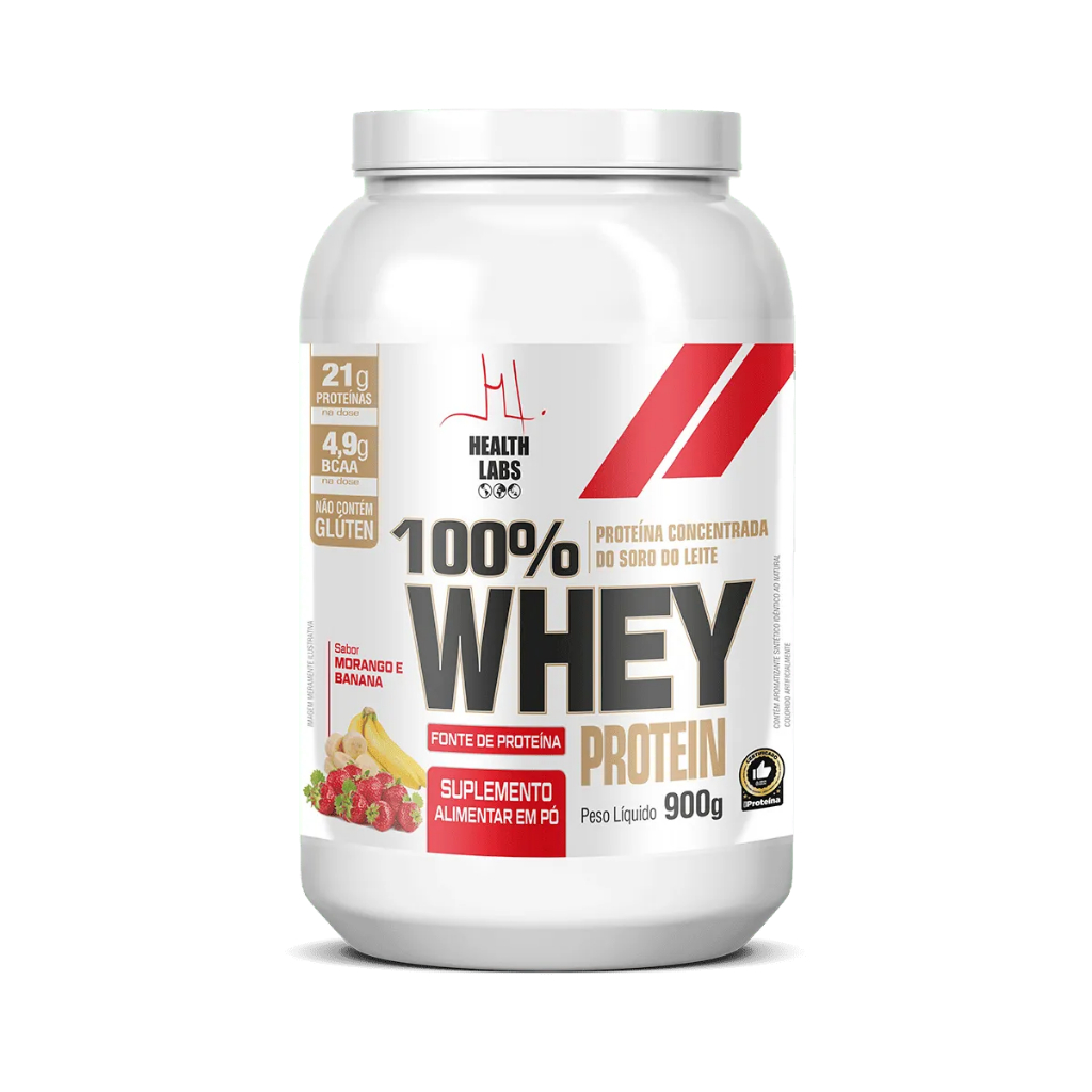 100% Whey Protein 900g Morango e Banana - Health Labs